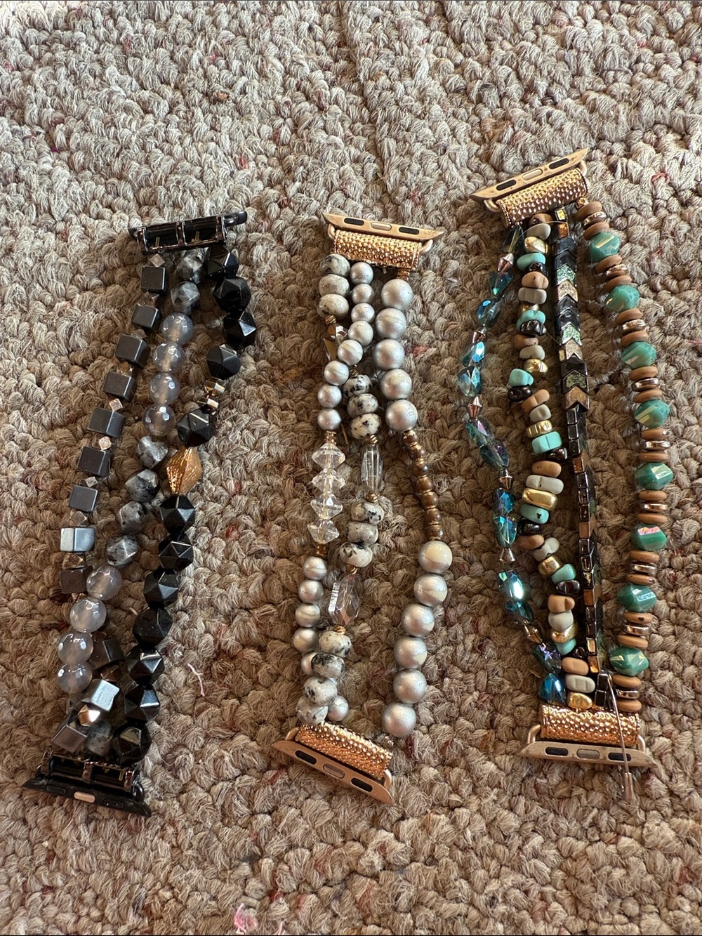 Beaded Multi-Strand Watch Band Adapter - Turquoise/Gray/Black
